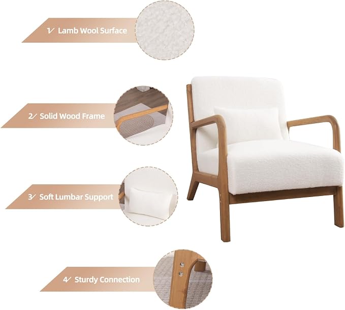 INZOY Mid Century Modern Accent Chair Set of 2, Lamb Wool Fabric Living Room - Image 4
