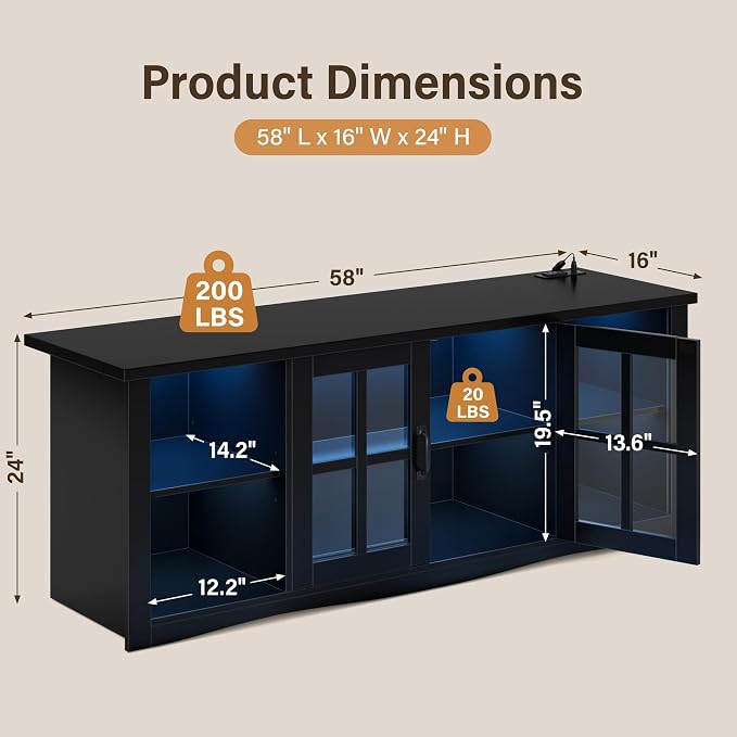 YESHOMY Farmhouse LED TV Stand - Image 9