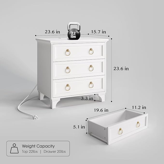 JOINICE White Night Stand Set 2 - Image 2