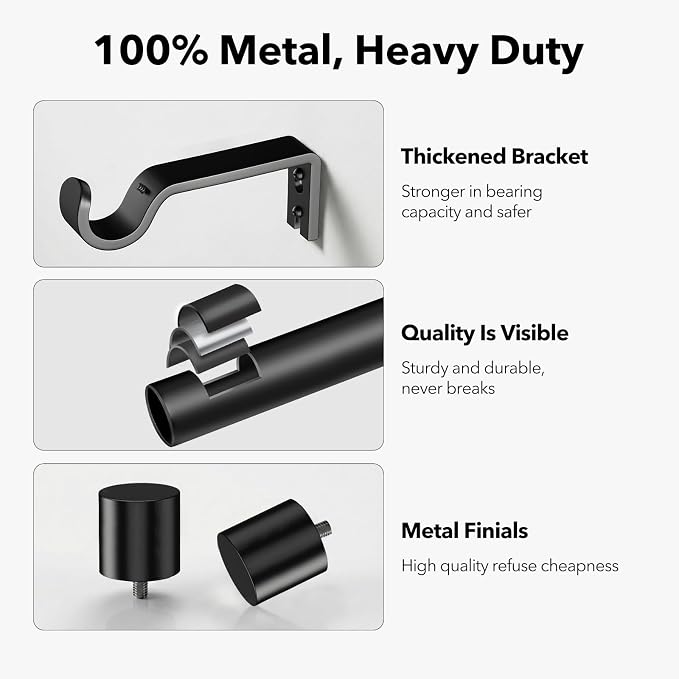 IFELS Heavy Duty Curtain Rods for Windows 28 to 48 Inch, 1 Inch Black Curtain - Image 4