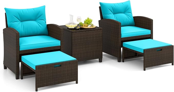 Tangkula 5 Pieces Patio Conversation Set, PE Wicker Outdoor Furniture Set by TANGKULA