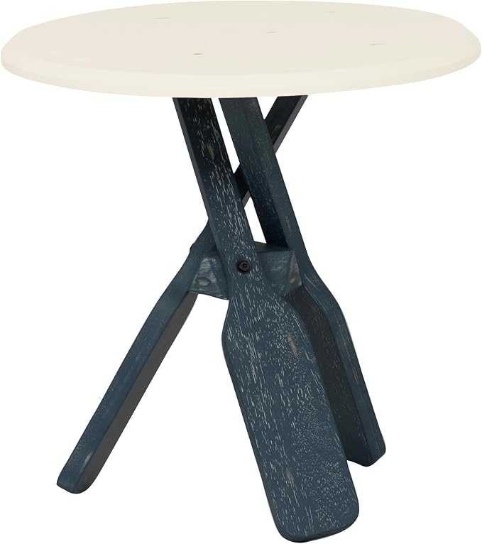 Linon Opal Distressed Wood Coastal Canoe Paddle Side Table in Blue/Cream - Image 5