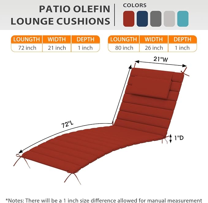 Sundale Outdoor Olefin Quilted Lounge Cushion Set of 4, Patio Foldable Chaise - Image 3