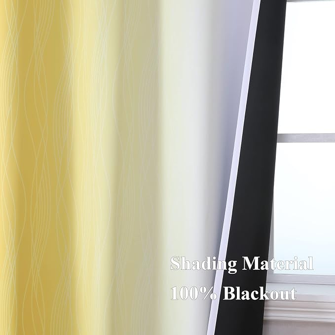 Estelar Textiler Yellow and Greyish White Ombre Blackout Curtains 45 Inch - Image 5