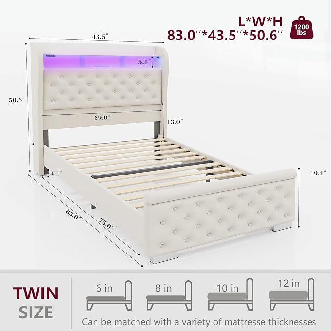 ROCHECASA Bed Frame with Storage and Charging Station, 50.6" Tall Velvet - Image 2
