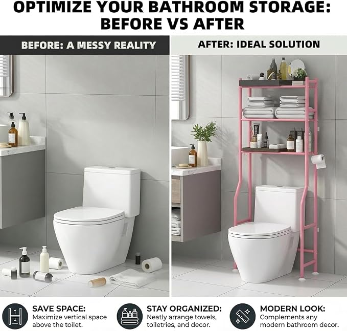 GloTika 3-Tier Over Toilet Storage - 150lb Total Capacity Metal Bathroom - Image 7