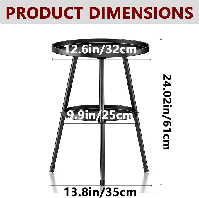 Side Table 2-Tier Small Round End Table Metal Black Accent Table - Image 3