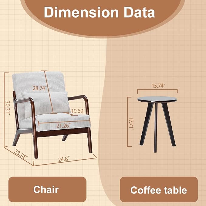 Mid-Century Modern Accent Chair&Coffee Table Set, Vintage Luxury Style - Image 9
