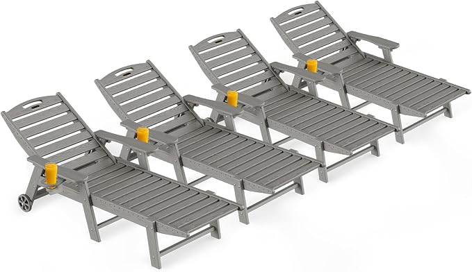 Ciokea Outdoor Lounge Chair Set of 4, All Weather Patio Chaise Lounge Chairs by CIOKEA