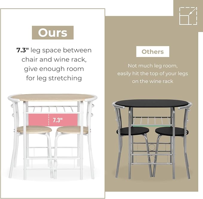 VINGLI 3 Piece Dining Set, Small Kitchen Table Set - Image 3