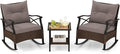 Tangkula 3 Pieces Outdoor Rocking Chairs Set, Rattan Heavy Duty Cushioned by TANGKULA