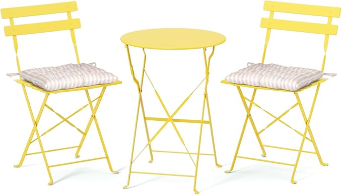 VINGLI Outdoor Folding Bistro Table and Chairs Set of 2, 3-Piece Bistro Set by VINGLI