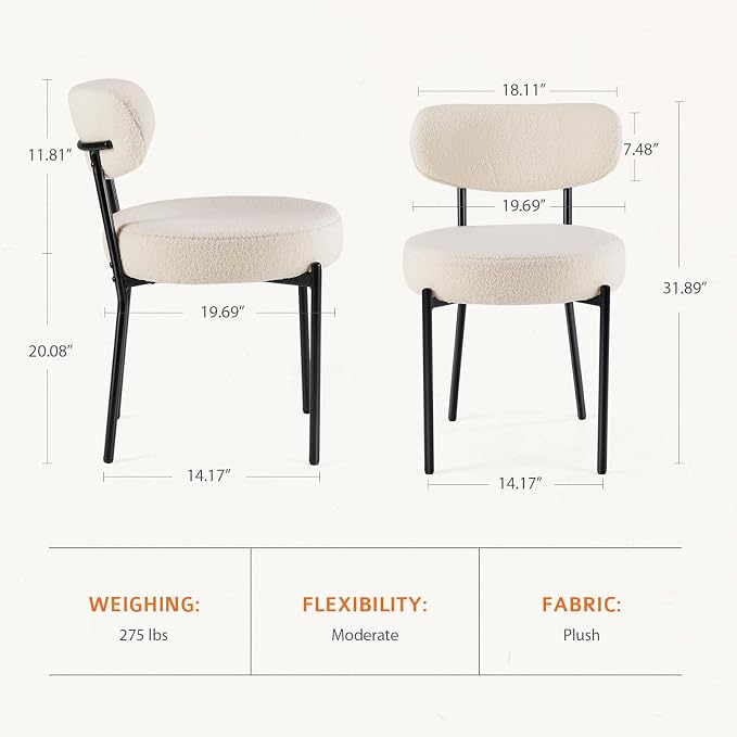 Sweetcrispy Dining Chairs Set of 2, Boucle Upholstered Modern Mid Century Round - Image 2