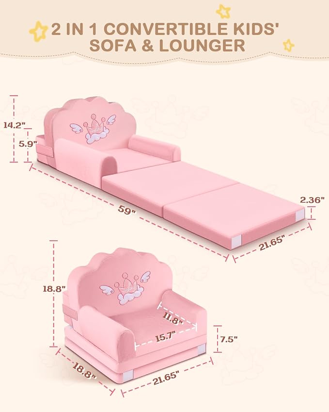 Toddler Chair and Kids Couch, 2-in-1 Fold Mini Sofa & Lounger Comfy, Reinforce - Image 3