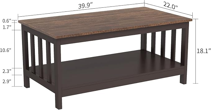 ChooChoo Farmhouse Coffee Table, Espresso Living Room Table - Image 2