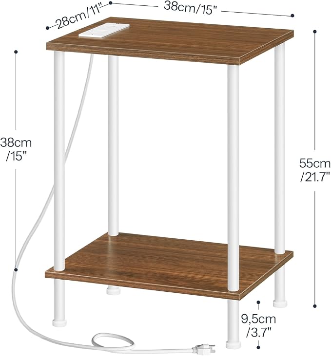 HOOBRO Side Table with Charging Station, Nightstand with 2-Layer Storage Shelves - Image 3