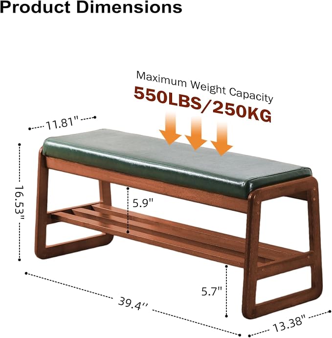 SOBIBO Solid Wood Shoe Bench, 2-Tier Wooden Entryway Bench, Modern Shoe Rack - Image 2