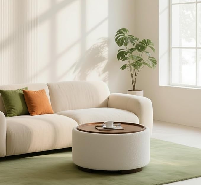 29.5 Inch Round Storage Ottoman Coffee Table, Modern Circle Coffee Table - Image 4