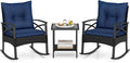 Tangkula 3 Pieces Outdoor Rocking Chairs Set, Rattan Heavy Duty Cushioned by TANGKULA
