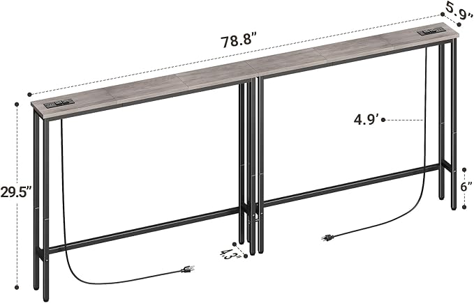 ELYKEN 2 Pack 5.9" Narrow Console Sofa Table - Image 3