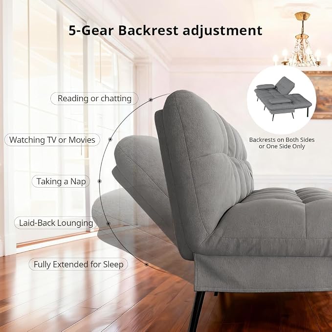 COMHOMA 72″ Futon Sofa Bed, Convertible Fabric Couch - Image 7