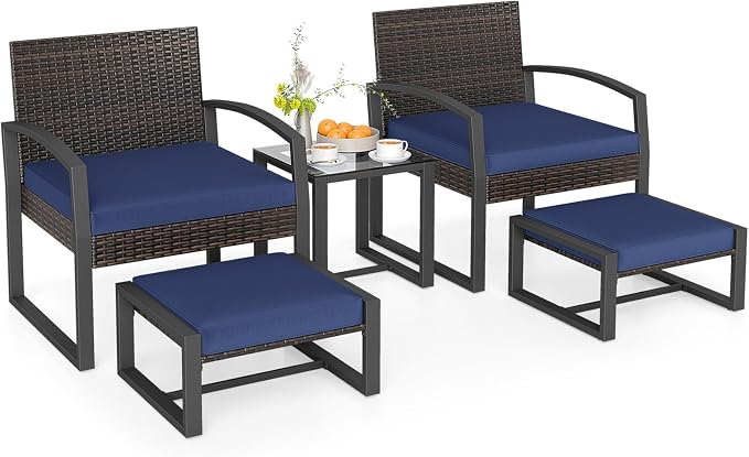 Tangkula 5 Pieces Wicker Patio Conversation Set, Outdoor PE Rattan Chair by TANGKULA