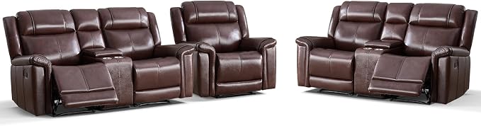 ANJ Premium Genuine Manual Reclining Sofa Set, Included Single Recliner Chair by ANJ