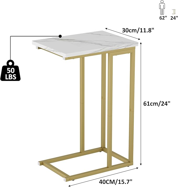 Function Home C Shaped End Table, Small Side Tables - Image 3