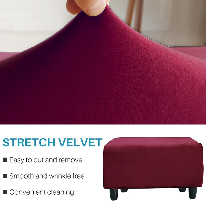 Ottoman Cover, Stretch Rectangle Velvet Ottoman Slipcovers of Foot Stool - Image 3