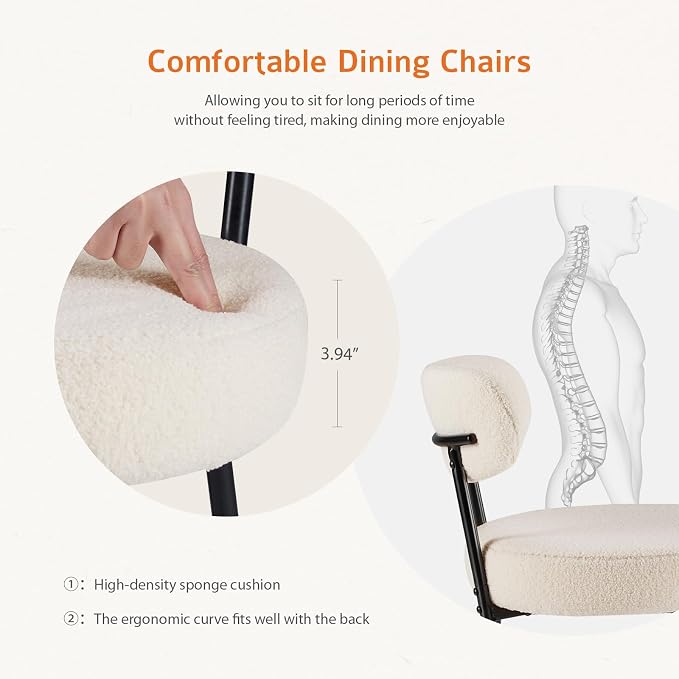 Sweetcrispy Dining Chairs Set of 2, Boucle Upholstered Modern Mid Century Round - Image 4