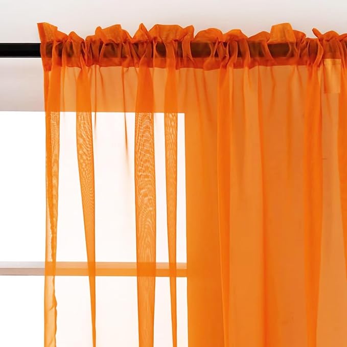 SpaceDresser Orange Sheer Curtains 4 Panels Rod Pocket Semi-Sheer Curtain 90 - Image 3