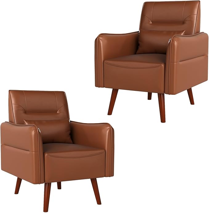 Bonzy Home Mid-Century Modern Faux Leather Accent Chair Set of 2 - Image 8