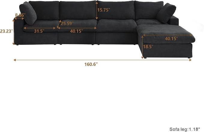 Cloud Couch Modular Sectional Sofa, 160.6" L Shaped Convertible Sectional Sofas - Image 2
