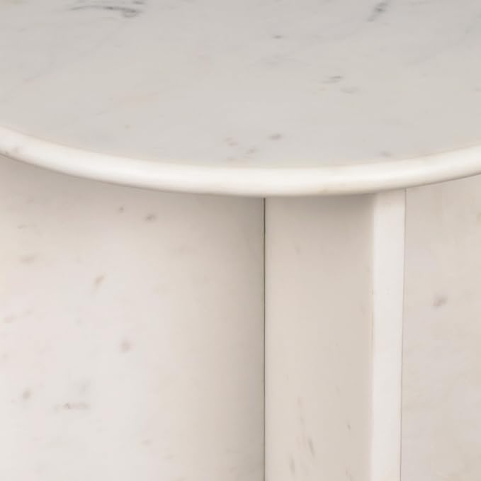 JONATHAN Y Javier Solid White Marble End Table, 17.75" Round Modern Accent Side - Image 7