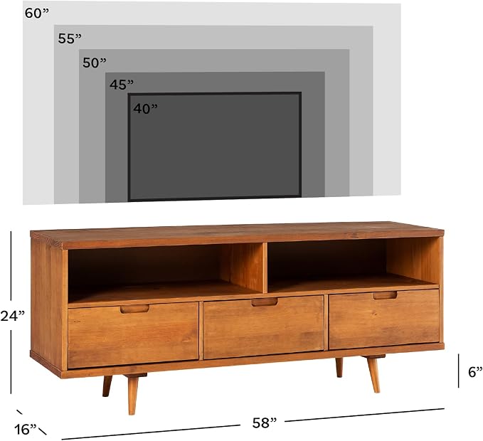Walker Edison 3-Drawer Mid Century Modern Wood TV Stand - Image 4