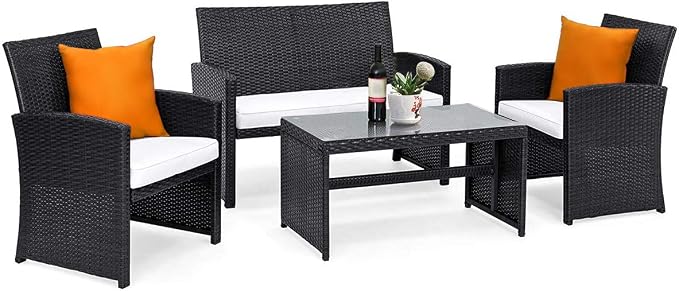 Goplus 4-Piece Rattan Patio Furniture Set, Outdoor Wicker Conversation Sofa by Goplus