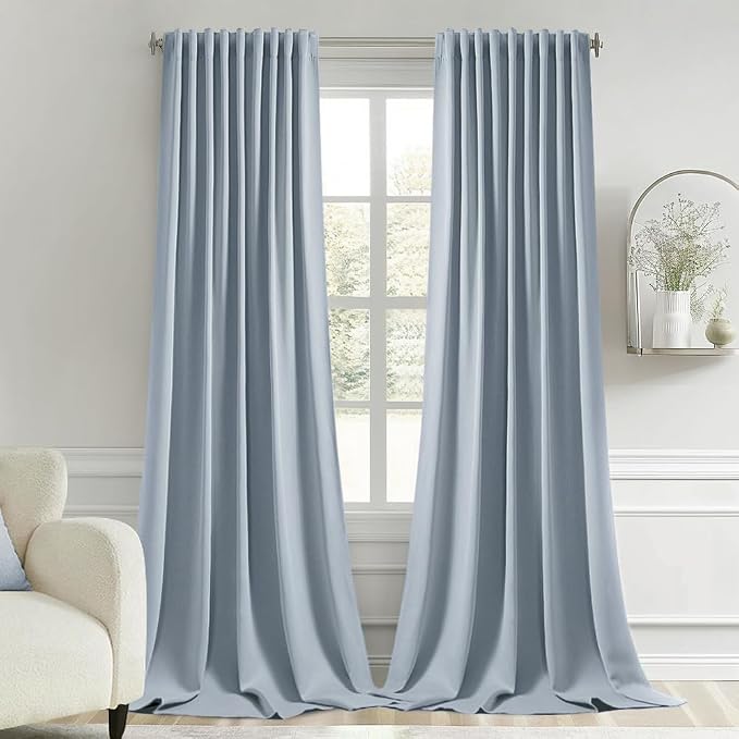 MIULEE Light Blue Back Tab Blackout Curtains 120 Inch Long 2 Panels Set by MIULEE