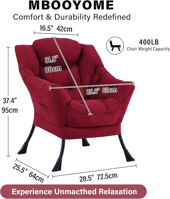 MBOOYOME Lazy Chair, Modern Soft Reading Chair Accent Contemporary Sofa Chair - Image 3