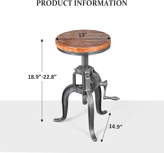 Topower Antique Industrial DIY Crank Stool Cast Iron Three-Legged Chair Bar - Image 2