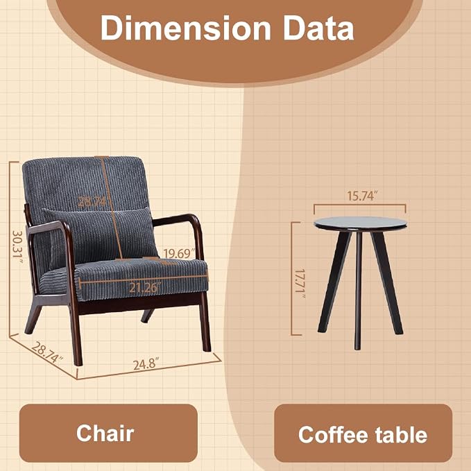 Mid-Century Modern Accent Chair&Coffee Table Set, Vintage Luxury Style - Image 9