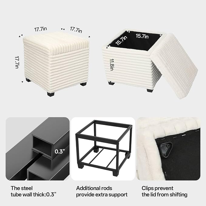 ABHENG 17.7 inches Faux Fur Ottomans Cube - Image 3