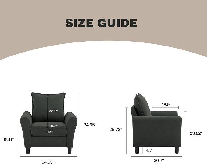 Mid-Century Accent Chair, Modern Linen Fabric Armchair - Image 2