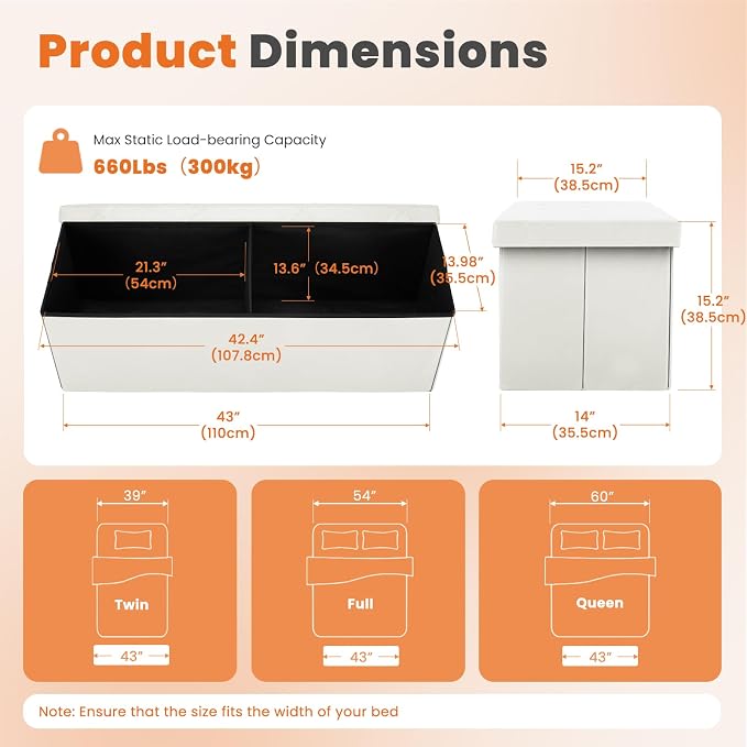 Sweetcrispy 43 Inches Folding Ottoman - Image 3