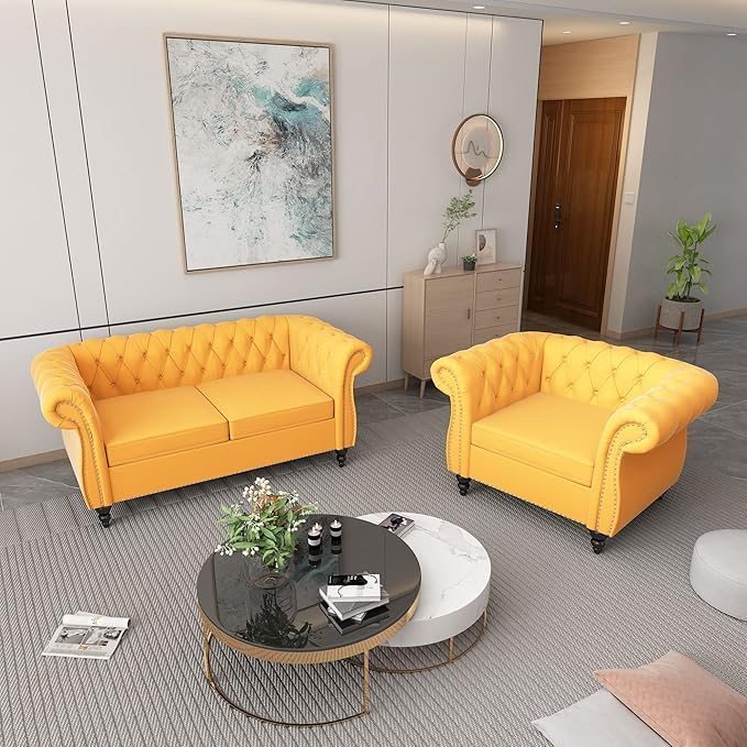 Living Room Chair, Modern Velvet Chesterfield Sofa Chair, Mid Century Single - Image 6
