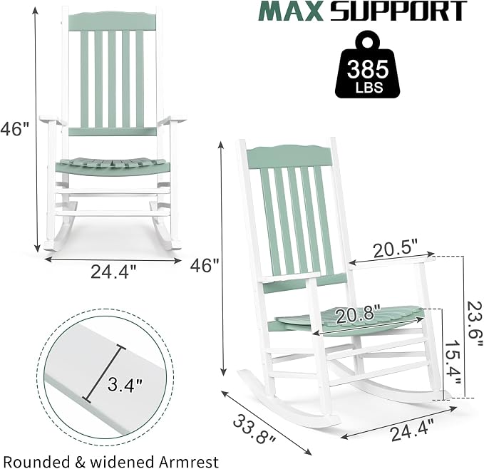Outvita Outdoor Rocking Chair, Solid Wood High Back Rocker, All Weather Lounge - Image 2
