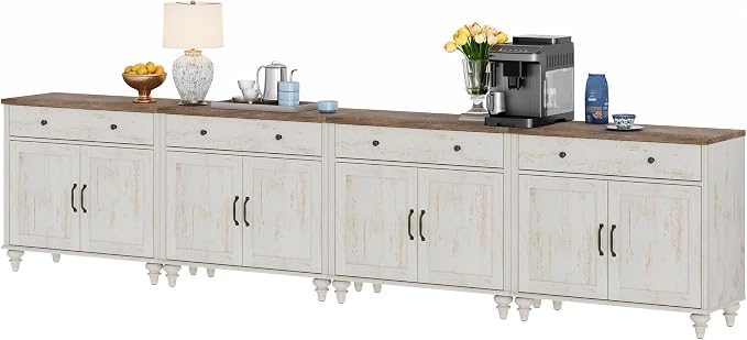 WAMPAT Buffet Cabinet with 8 Doors and 4 Drawers, Modern Coffee Bar Table Wood - Image 6