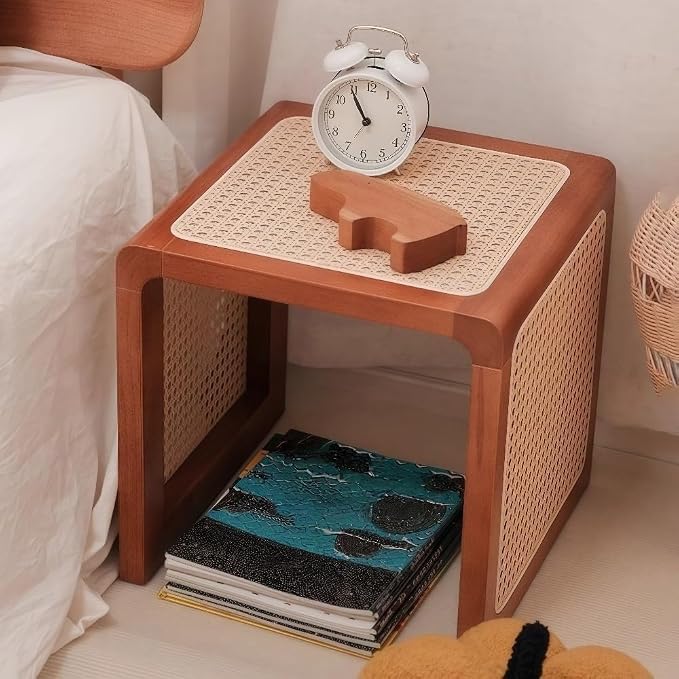 Japanese Style Wood Rattan Stool Side Table Multi-Functional Shoe Bench Night by Unknown