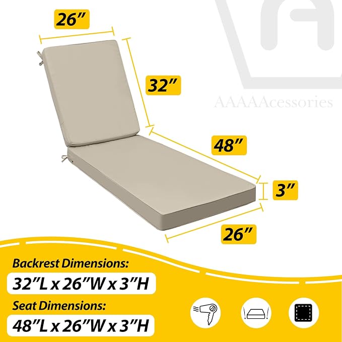 AAAAAcessories Outdoor Chaise Lounge Cushions, Fade-Resistant, Waterproof Patio - Image 5