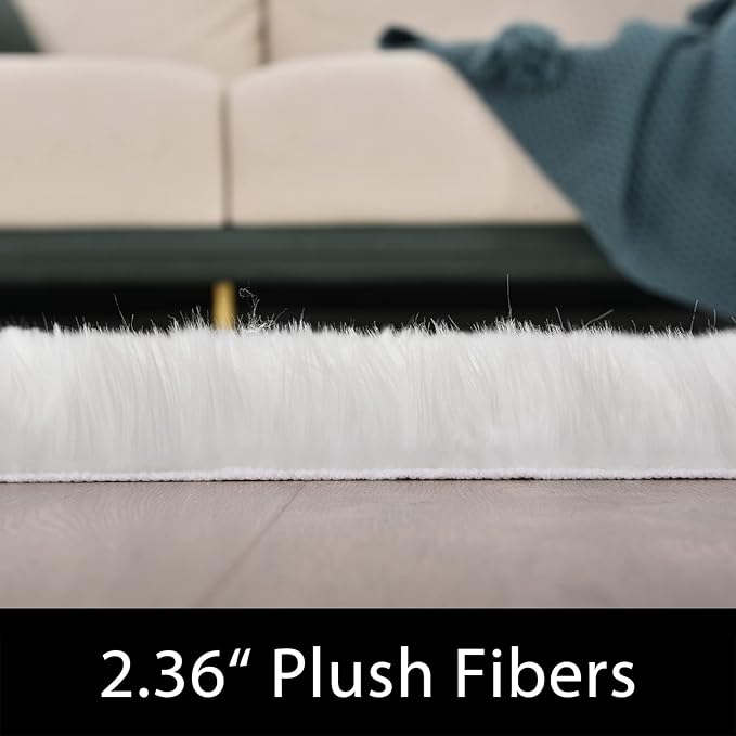 Latepis White Round Rugs 4ft Fuzzy Washable Rug Faux Sheepskin Fur Rug - Image 3