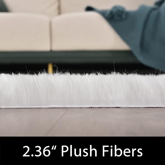 Latepis White Faux Fur Rug 8x10, Faux Fur Sheepskin Rug - Image 3